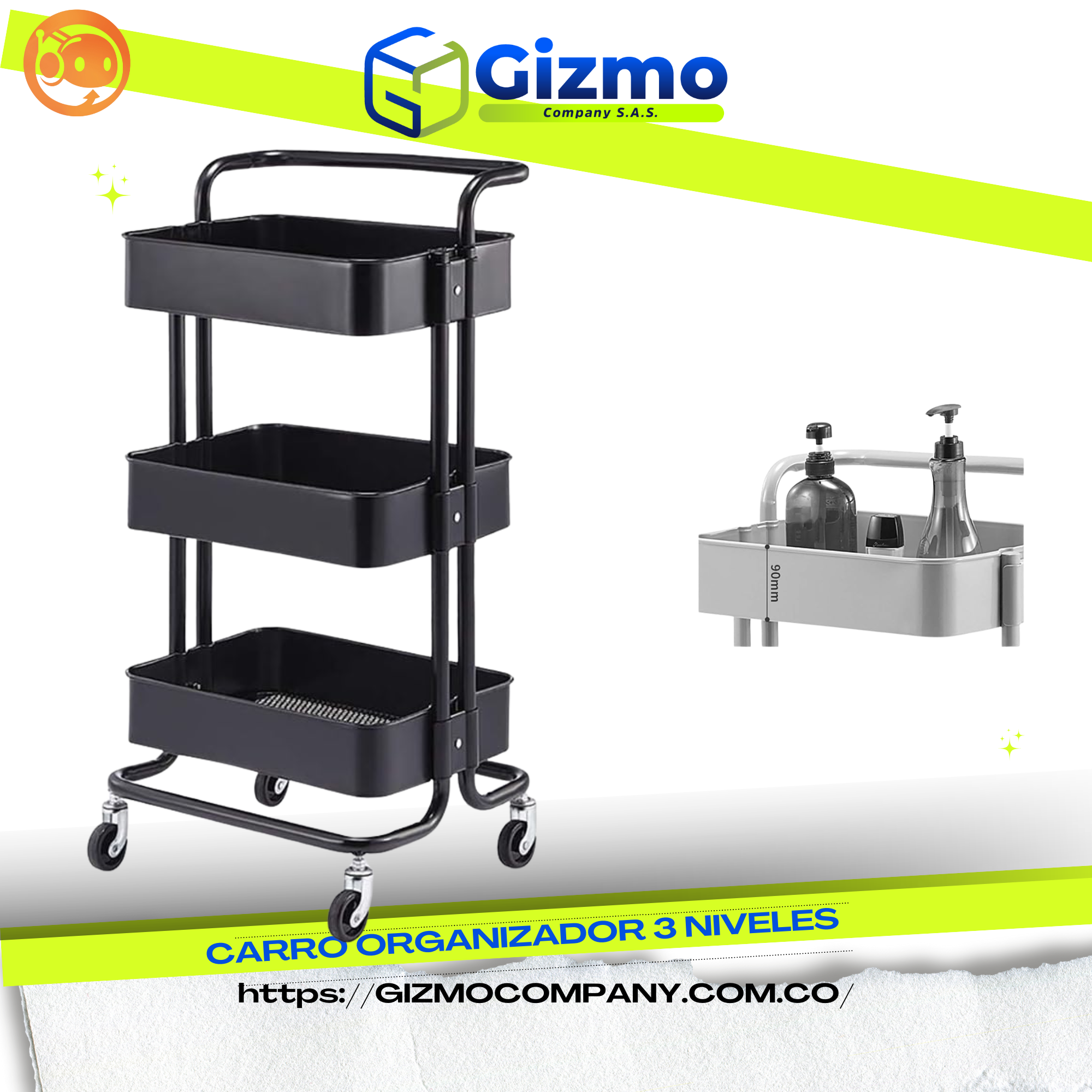 Carrito Organizador Metálico 3 Niveles